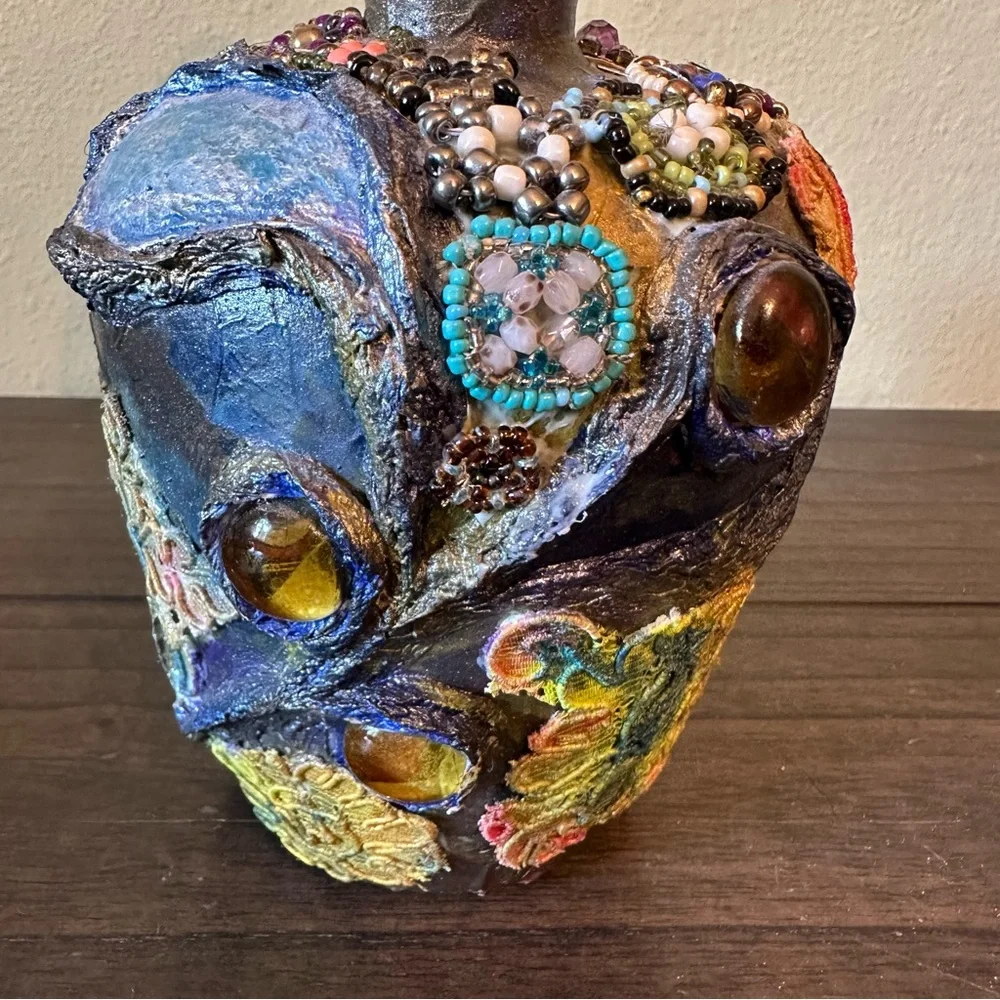 Boho Bohemian Luxe Bejeweled Decorative‎ Bottle Vase Vintage